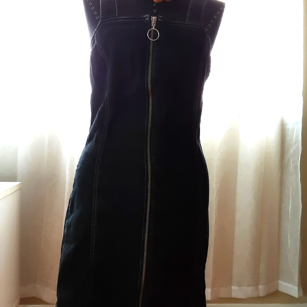 Topshop Black Denim Zip Dress